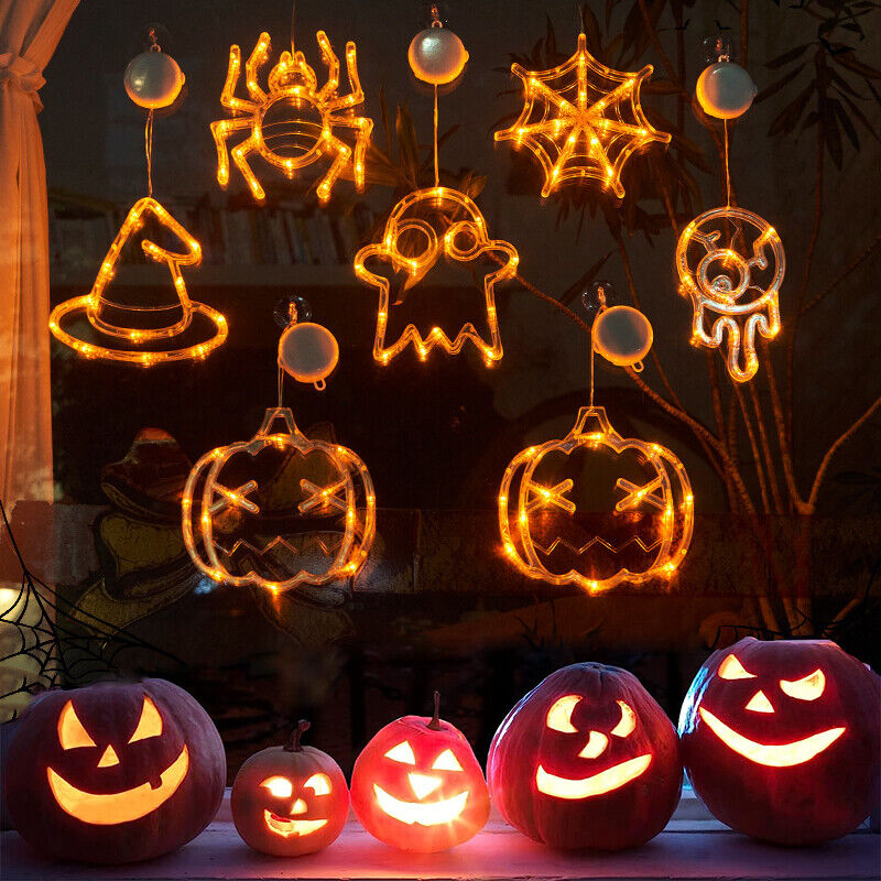 Halloween Window Lights – Hanging Spiders, Pumpkins & Ghosts