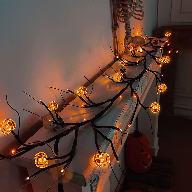 Halloween Bat & Pumpkin Willow Vine String Lights