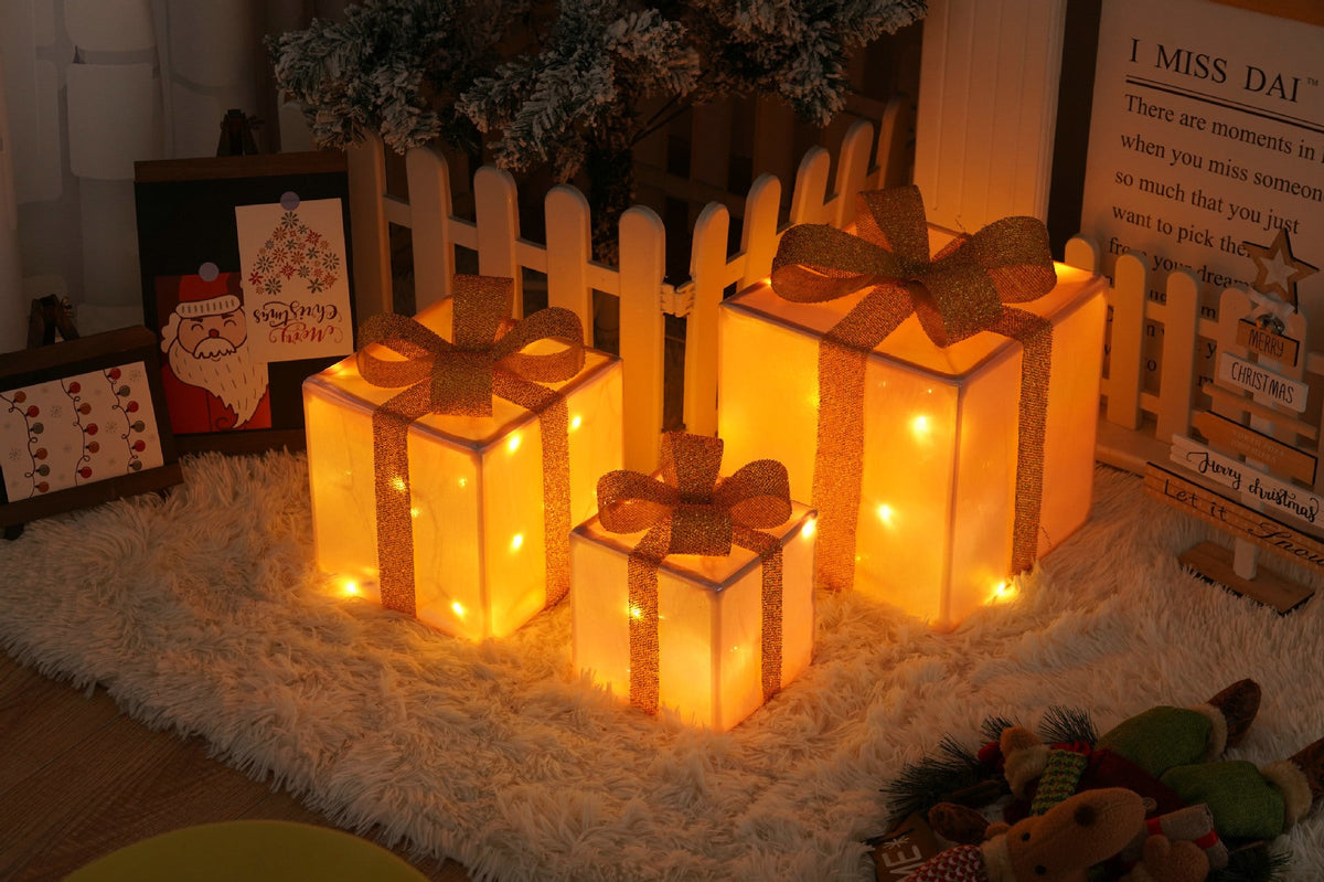 Remote Control Christmas Gift Box Lights Christmas Three-piece Decoration