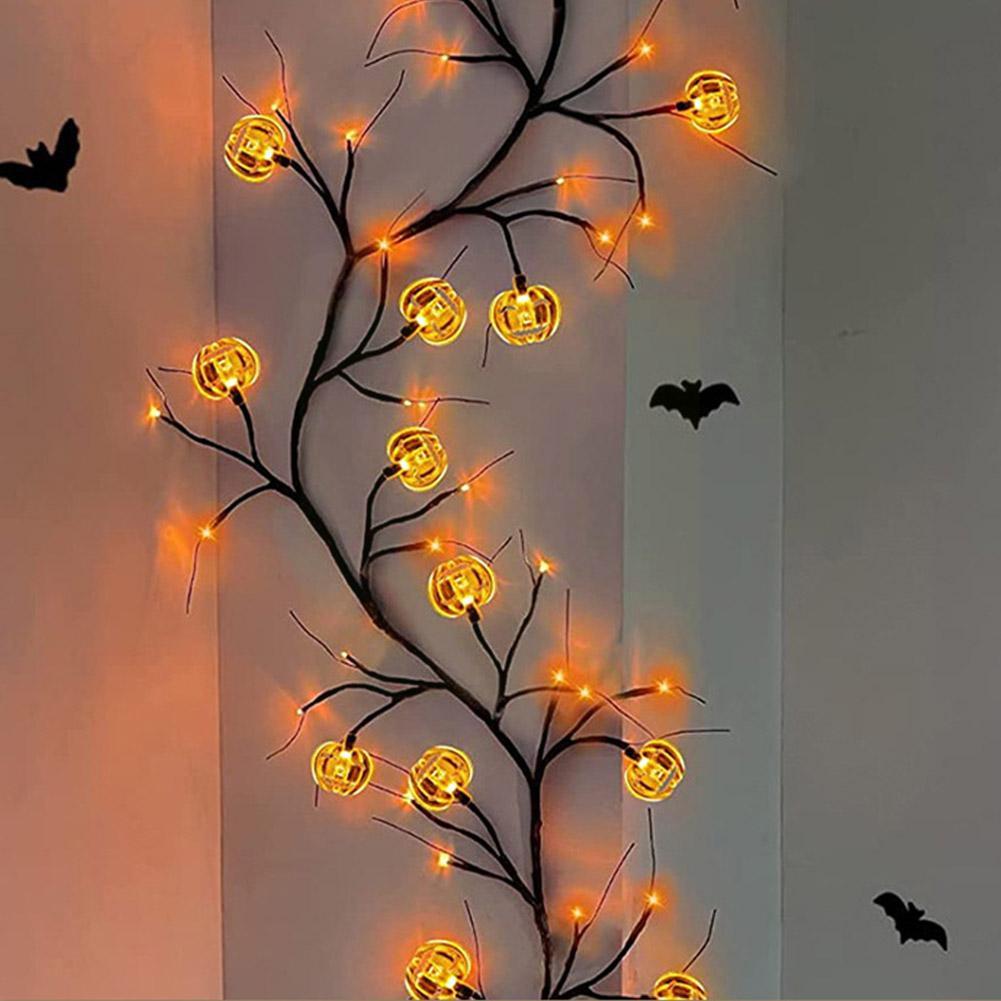Halloween Bat & Pumpkin Willow Vine String Lights