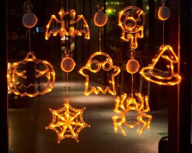 Halloween Window Lights – Hanging Spiders, Pumpkins & Ghosts