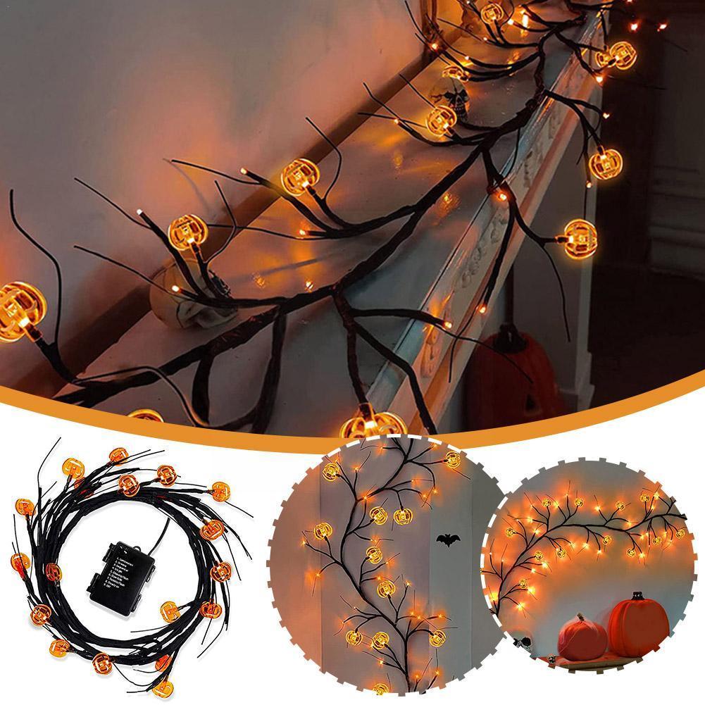 Halloween Bat & Pumpkin Willow Vine String Lights