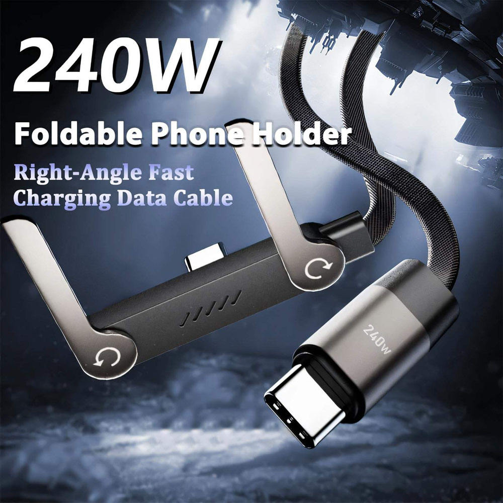 Câble de charge rapide USB-C 240 W avec support de téléphone pliable