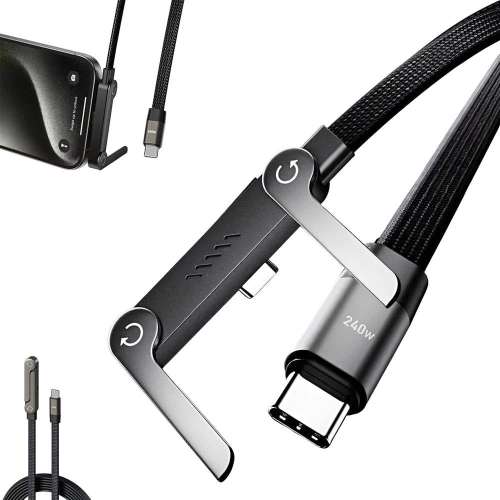 Câble de charge rapide USB-C 240 W avec support de téléphone pliable
