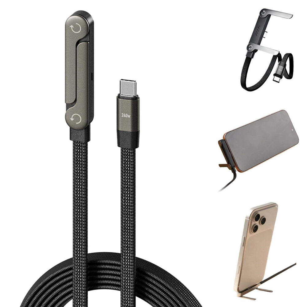 Câble de charge rapide USB-C 240 W avec support de téléphone pliable