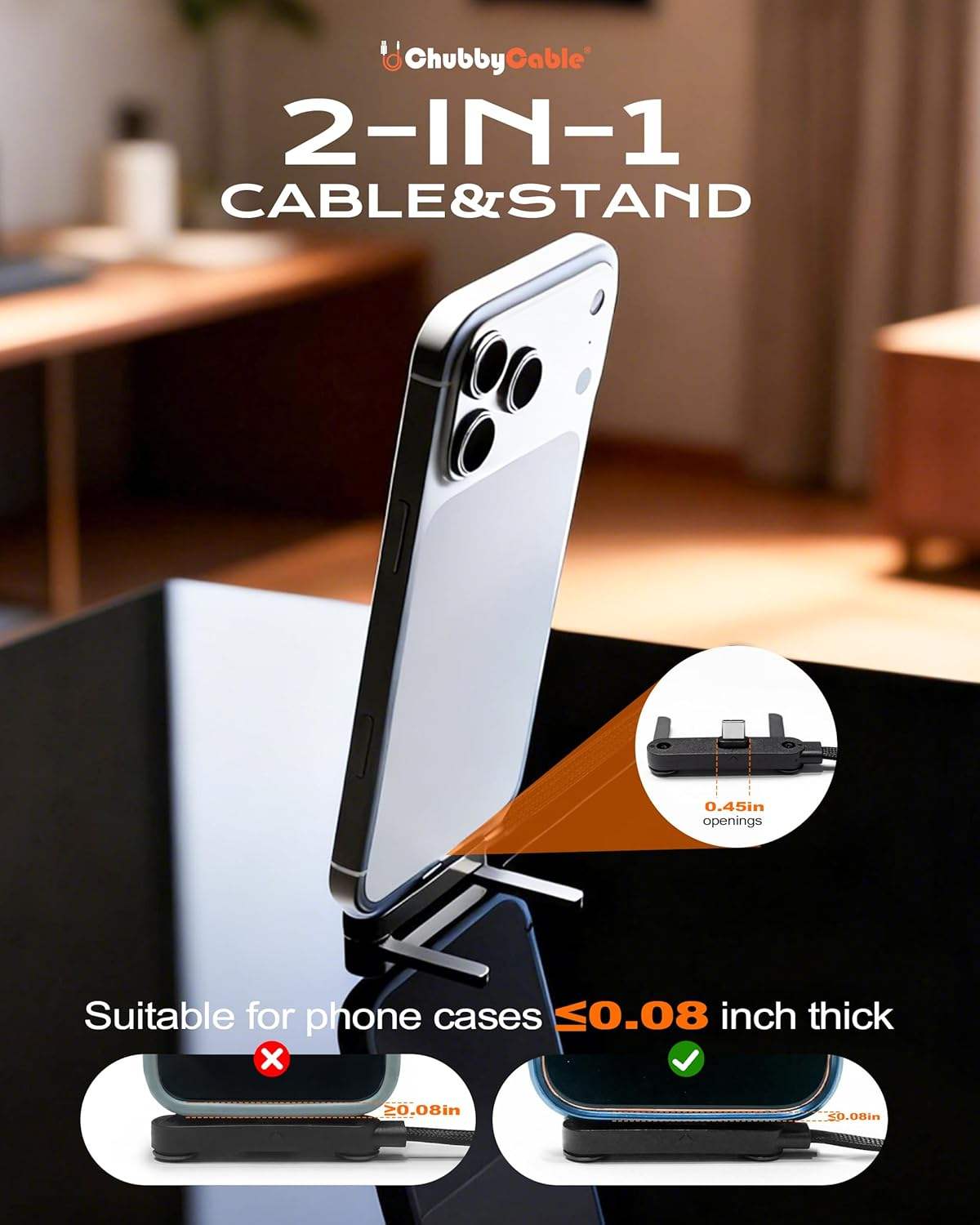 Câble de charge rapide USB-C 240 W avec support de téléphone pliable