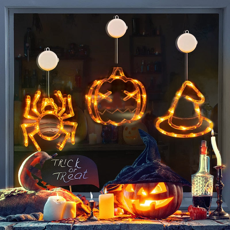 Halloween Window Lights – Hanging Spiders, Pumpkins & Ghosts