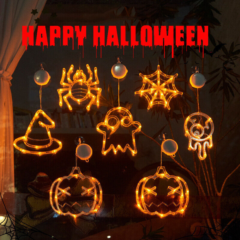 Halloween Window Lights – Hanging Spiders, Pumpkins & Ghosts