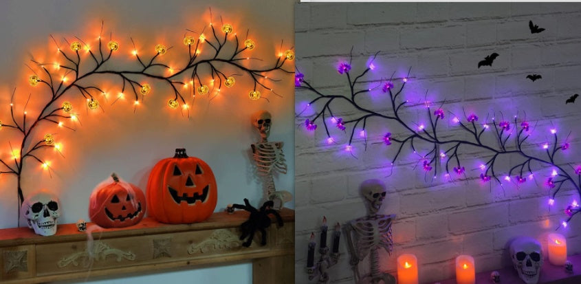 Halloween Bat & Pumpkin Willow Vine String Lights