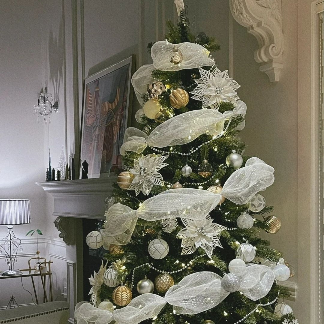 Christmas Tree Decoration Silk Ribbons Colored Ribbons Christmas Scene Layout Mesh Bow Pendant Yarn Strip