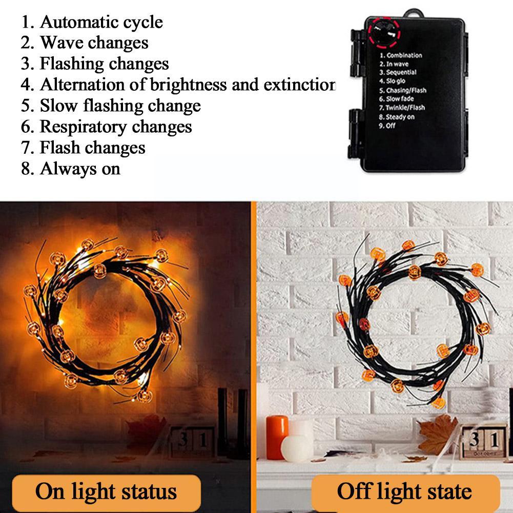 Halloween Bat & Pumpkin Willow Vine String Lights