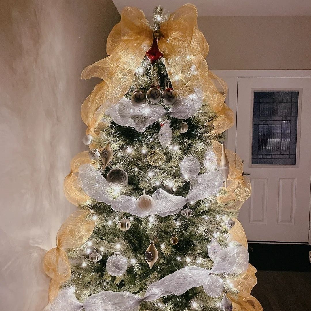 Christmas Tree Decoration Silk Ribbons Colored Ribbons Christmas Scene Layout Mesh Bow Pendant Yarn Strip
