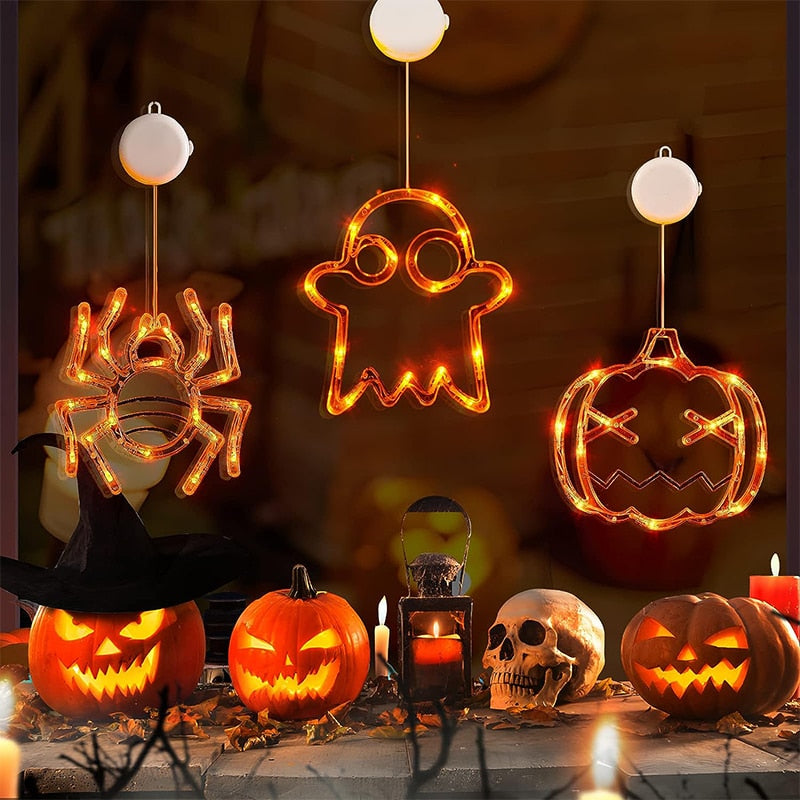 Halloween Window Lights – Hanging Spiders, Pumpkins & Ghosts