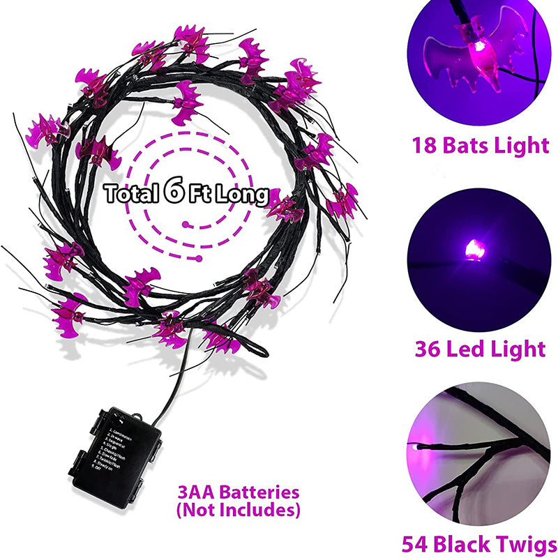 Halloween Bat & Pumpkin Willow Vine String Lights